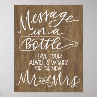 Affiche Message dans un panneau Mariage de bouteille - Boi