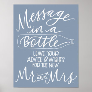 Affiche Message dans une botte Mariage - Bleu Français