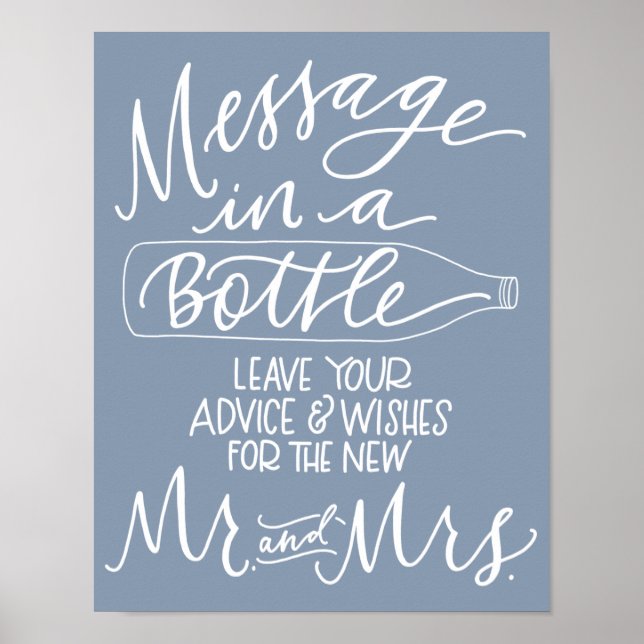 Affiche Message dans une botte Mariage - Bleu Français (Devant)