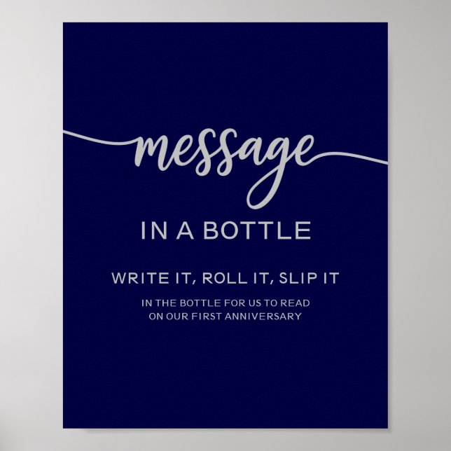 Affiche Message Dans Une Bouteille Élégant Bleu Marine Arg (Devant)