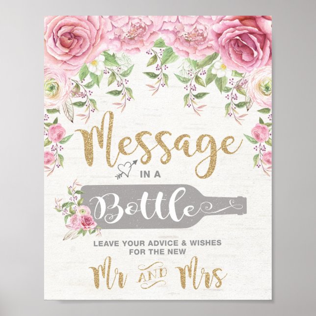 Affiche Message dans une bouteille Fleurs Conseils et vœux (Devant)