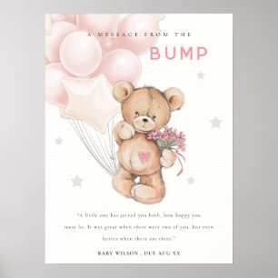 Affiche Message de ballon ours rose de la fête pour bébé