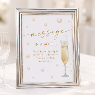 Affiche Message de Prosecco Perles dans une bouteille pour