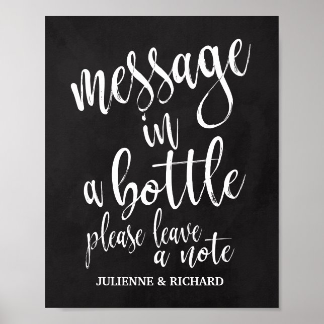 Affiche Message in a Bottle 8x10 Chalkboard Wedding Sign (Devant)
