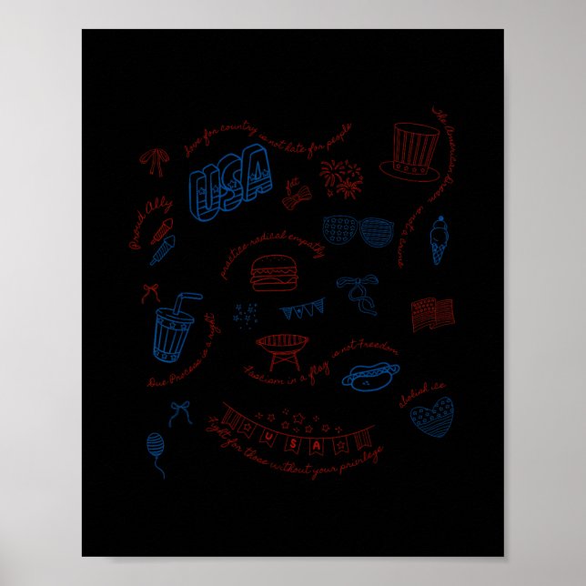 Affiche Message Libéral Subtil Du 4 Juillet Résister Trump (Devant)