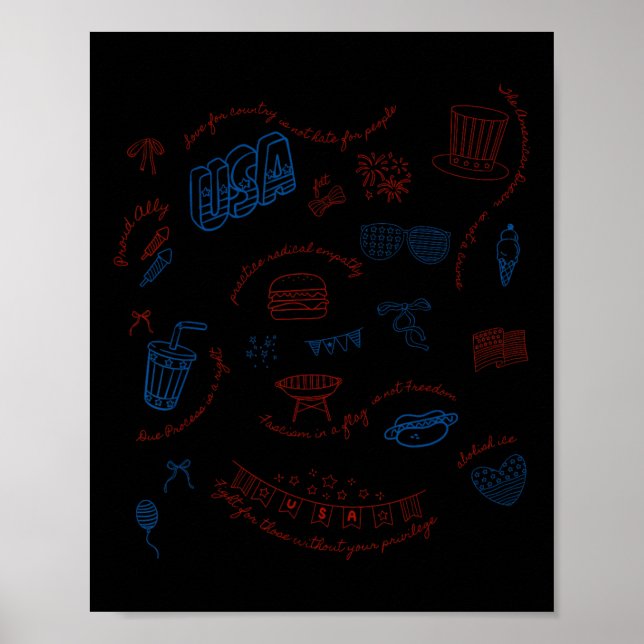 Affiche Message Libéral Subtil Du 4 Juillet Résister Trump (Devant)