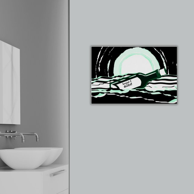 Affiche Message Océan Pleine lune Abstrait Dans Une Boutei (Abstract Full Moon Ocean Message In A Bottle Poster, Imagine and Manifest, Bathroom)