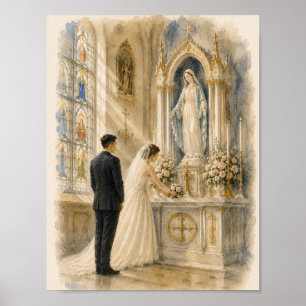 Affiche Messe latine traditionnelle première messe aquarel
