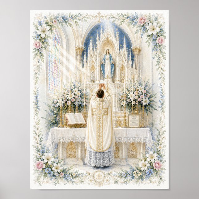 Affiche Messe latine traditionnelle première messe aquarel (Devant)