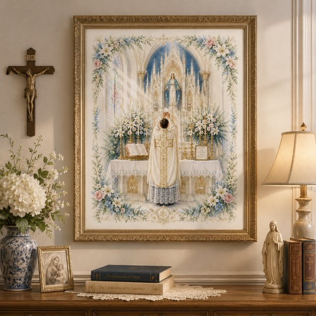 Affiche Messe latine traditionnelle première messe aquarel (Créateur téléchargé)