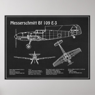 Affiche Messerschmitt Bf 109 - Plan d'avion PD