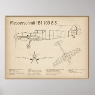 Affiche Messerschmitt Bf 109 - Plan directeur de l'avion S