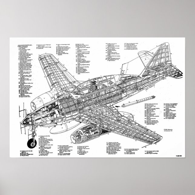 Affiche Messerschmitt me-262 chasseur à réaction (Diagram) (Devant)