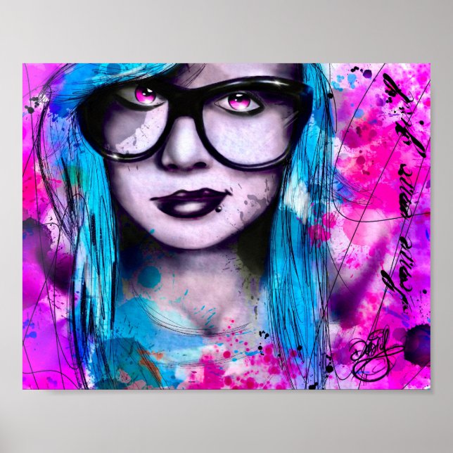 Affiche Messy Blue Emo Girl avec lunettes (Devant)
