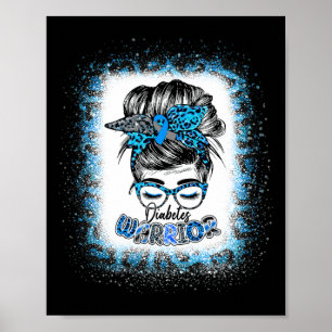Affiche Messy Bun Diabète Guerrier Bleu Ruban Diabète Aw