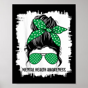 Affiche Messy Bun Mental Health S Awareness Green Ribbon _