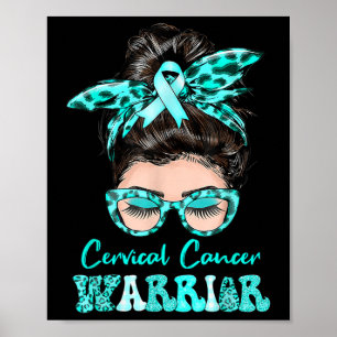 Affiche Messy Bun Turquoise Ruban Cervical Cancer Guerrier