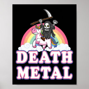 Affiche Métal de mort drôle Rainbow Grim Reaper Unicorn Sh
