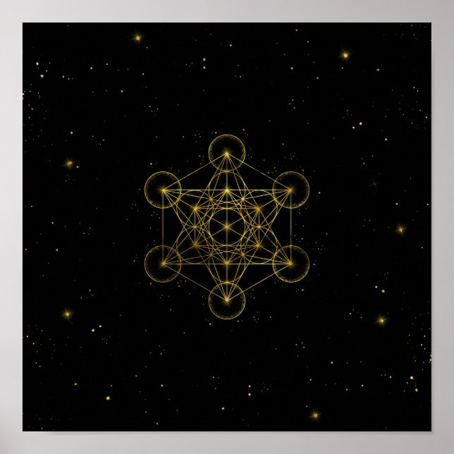 Affiche Métatron's Cube Sacred Geometry Noir et or (Devant)