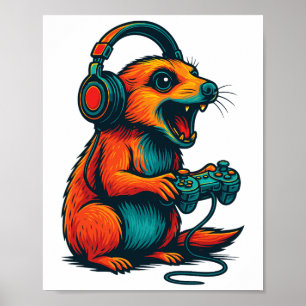 Affiche Mete Meerkat Contrôleur de jeu vidéo Amusant Gamer