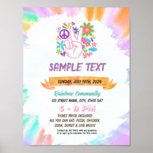 Affiche Mete Tie teinture hippie thème flyer