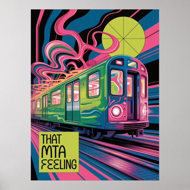Affiche Métro de NYC Style Psychedelique de Train MTA Art (Devant)