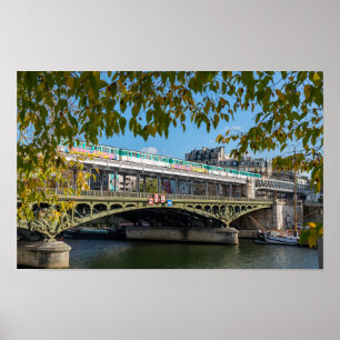 Affiche Metro on Bir-Hakeim bridge- Paris, France