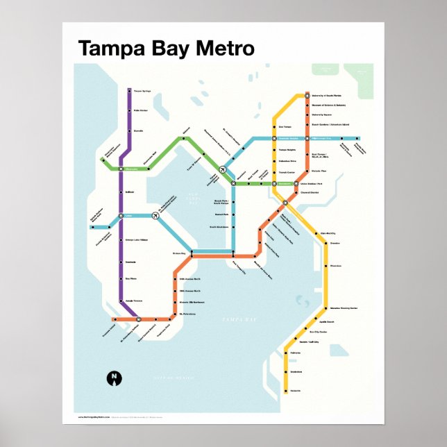 Affiche Métro Tampa Bay - Carte du métro Imaginaire, Tampa (Devant)