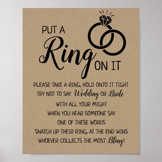 Affiche Mettez une bague sur elle mariage de douche nuptia (Devant)