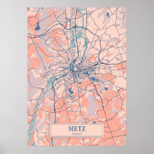 Affiche Metz - France Breezy Plan de la ville