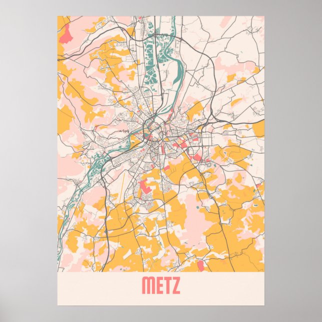 Affiche Metz - France Chalk City Map (Devant)