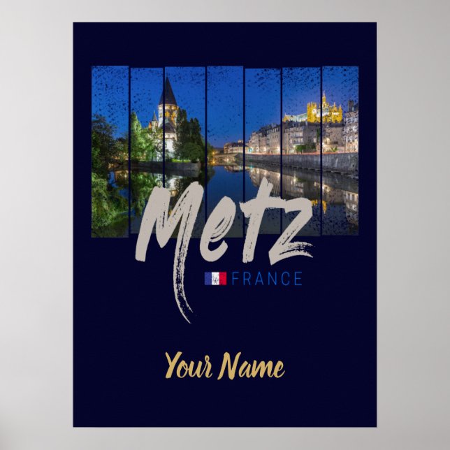 Affiche Metz Grand Est France at Night vintage Souvenir (Devant)