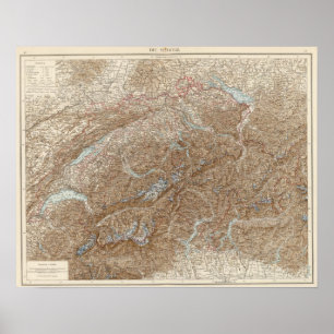Affiche Meurent Schweiz, carte d'atlas de la Suisse