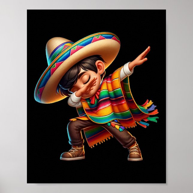 Affiche Mexicain Boy Dabbing Poncho Cinco De Mayo 2 (Devant)