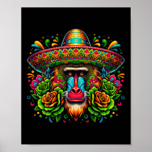 Affiche Mexicain Cinco De Mayo Fêtons Baboon Mo