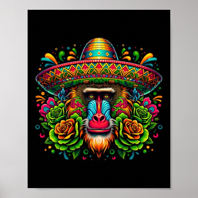 Affiche Mexicain Cinco De Mayo Fêtons Baboon Mo (Devant)