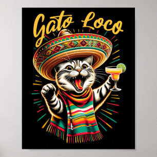 Affiche Mexicaine Gato Loco Sombrero Cat Cinco De Mayo Drô