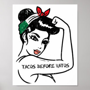 Affiche Mexicaine Rosie forte femme Tacos avant Vatos Cinc