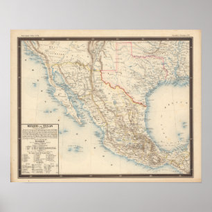 Affiche Mexico and Texas Map
