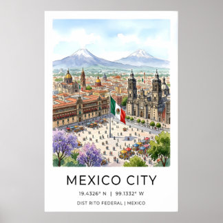 Affiche Mexico City Art Print Historic Plaza Scene