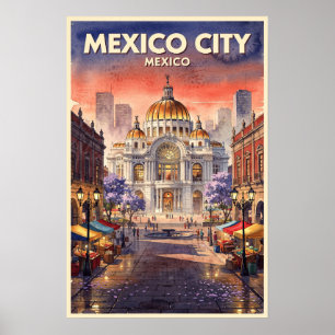 Affiche Mexico City Mexique Voyage Vintage