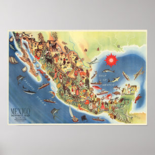 Affiche Mexico Pictorial Map by Miguel Gomez Medina