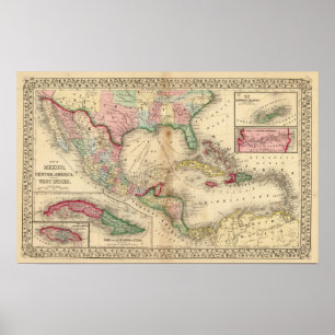 Affiche Mexique, Amérique centrale, Antilles