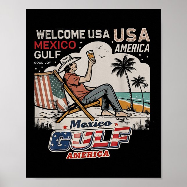 Affiche Mexique Amérique du Golfe États-Unis Drapeau améri (Devant)