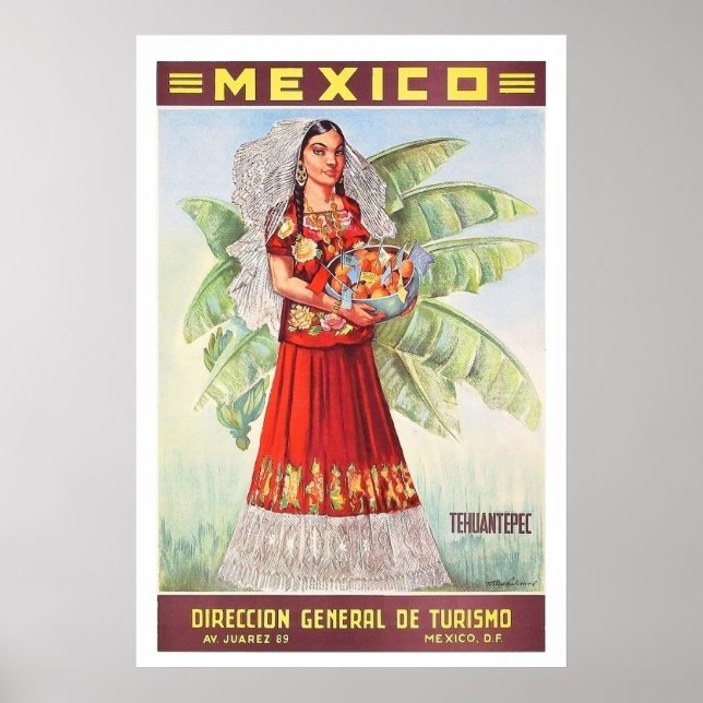 Affiche Mexique, femme mexicaine avec un panier de fruits  (Devant)