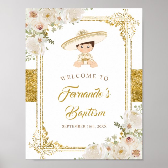 Affiche Mexique Gold Fiesta Boy Baptism Bienvenue (Devant)