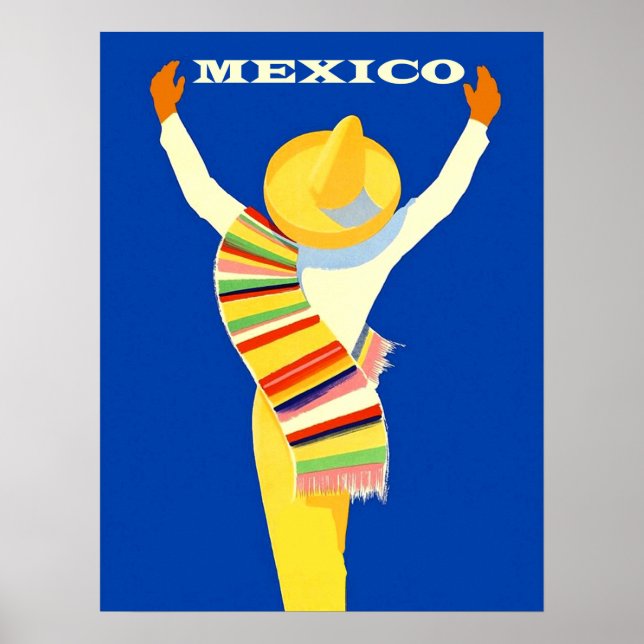 Affiche Mexique, homme mexicain en sombrero et costume fol (Devant)