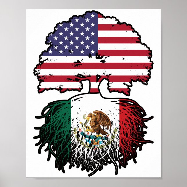 Affiche Mexique Mexique États-Unis drapeau des racines d'a (Devant)