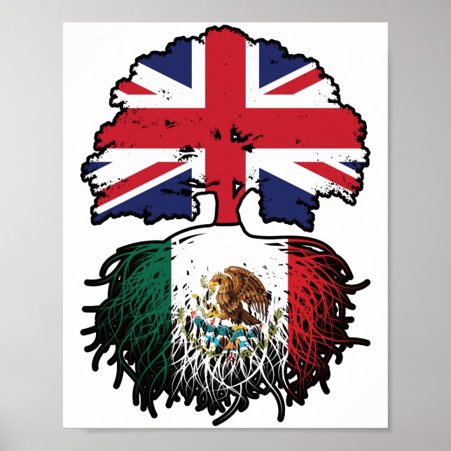 Affiche Mexique Mexique Royaume-Uni drapeau des racines de (Devant)
