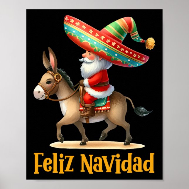 Affiche Mexique Père Noël équitation âne Noël Navidad Mexi (Devant)